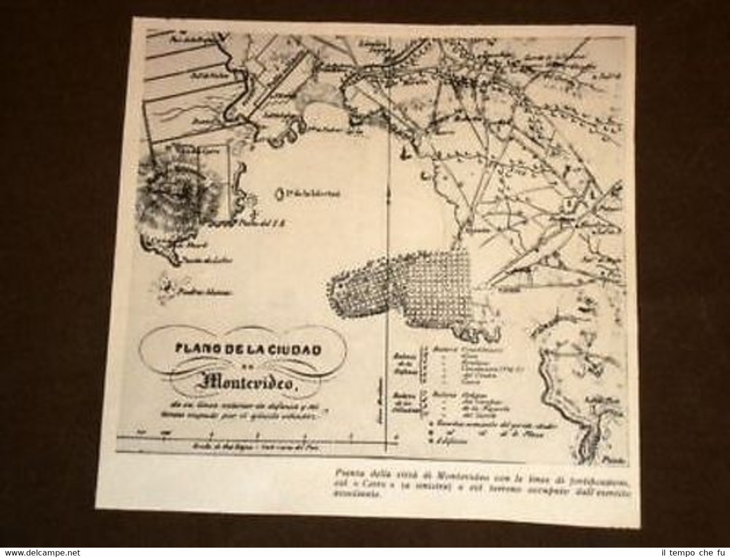 Pianta o piantina della Città di Montevideo + Tiranno Rosas …