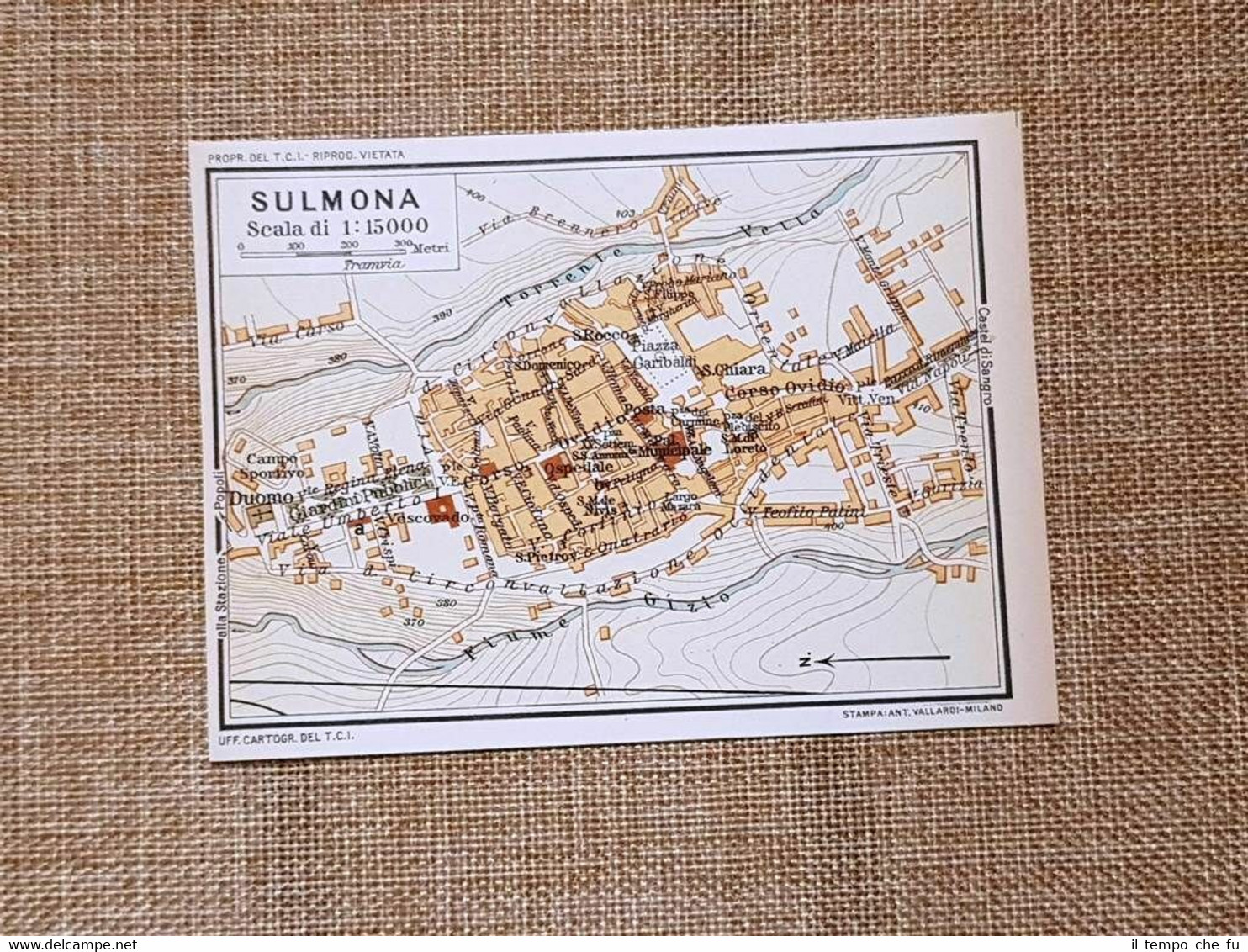 Pianta piantina del 1938 Città di Sulmona L'Aquila Abruzzo Touring …