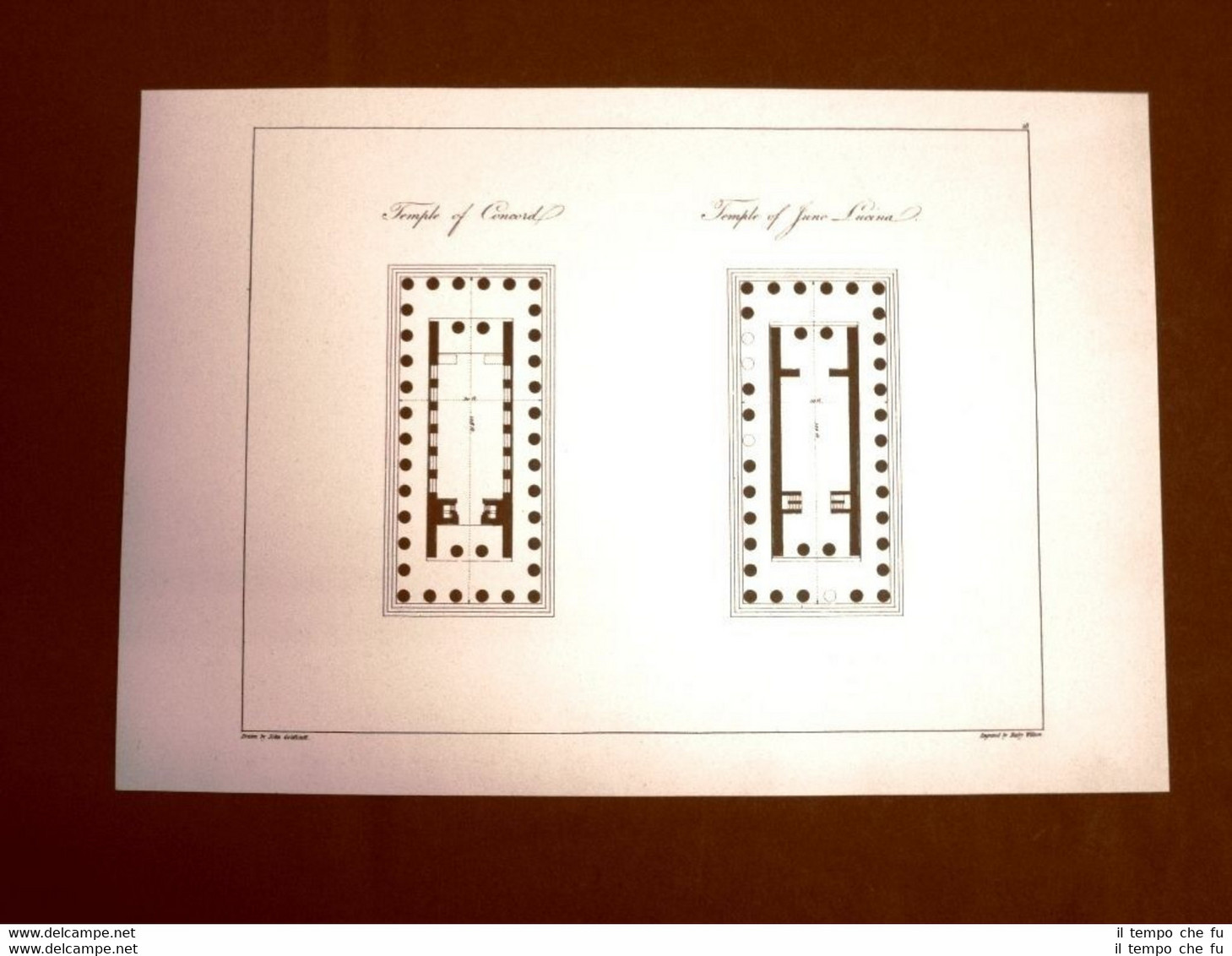 Pianta tempio Giunone Concordia Sicilia Ristampa Goldicutt Antiquies Sicily 1818