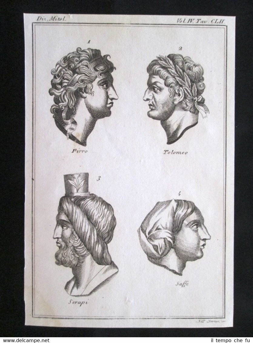 Pirro, Tolomeo, Saffo Incisione all'acquaforte del 1820 Mitologia Pozzoli