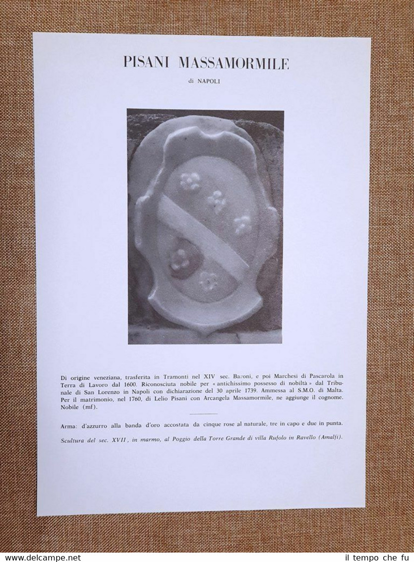 Pisani di Massamormile di Napoli Stemma Famiglia Nobile Nobiltà Araldica