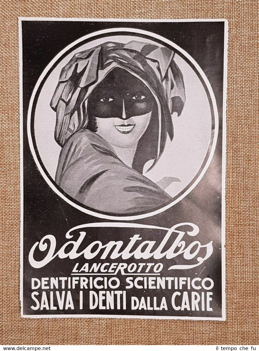 Pubblicità 1933 Odontalbos Lancerotto Dentifricio scientifico Salva dalla carie