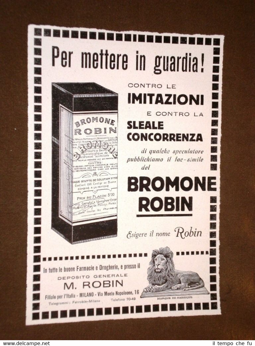 Pubblicità d'Epoca dei primi del 1900 Bromone Robin - M.Robin