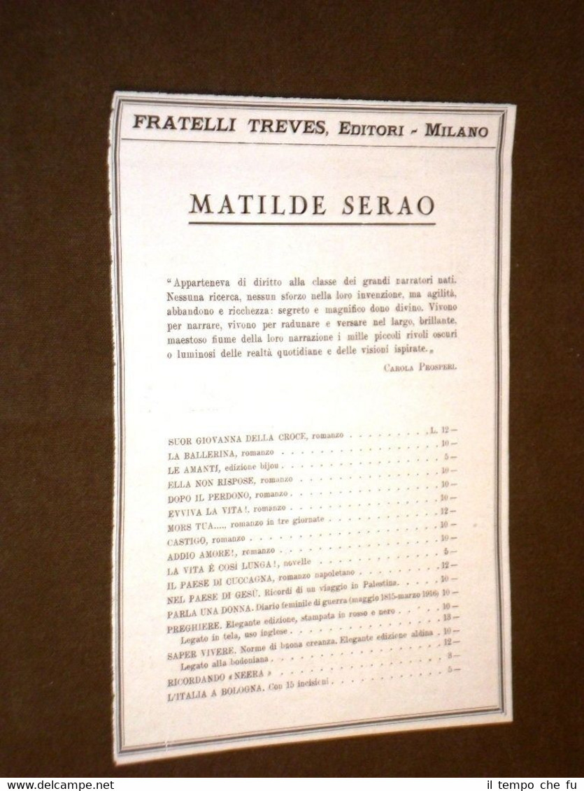 Pubblicità d'epoca dei primi del 900 Matilde Serao - Fratelli …