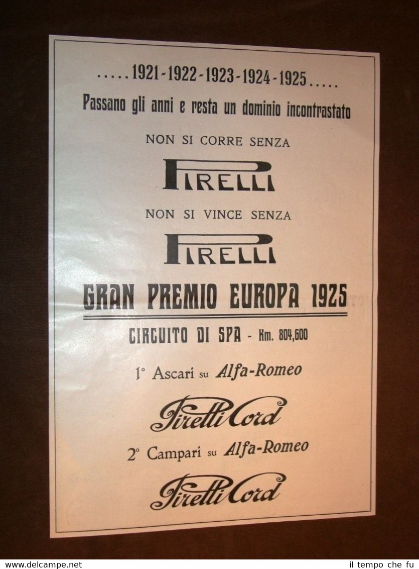 Pubblicità d'epoca dei primi del '900 Pirelli Circuito Spa, Strega, …