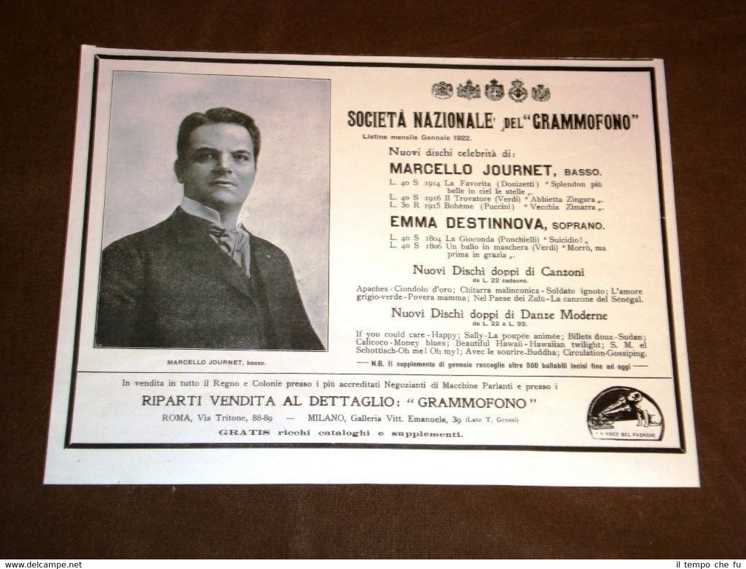 Pubblicità d'epoca dei primi del '900 Società Nazionale del Grammofono …