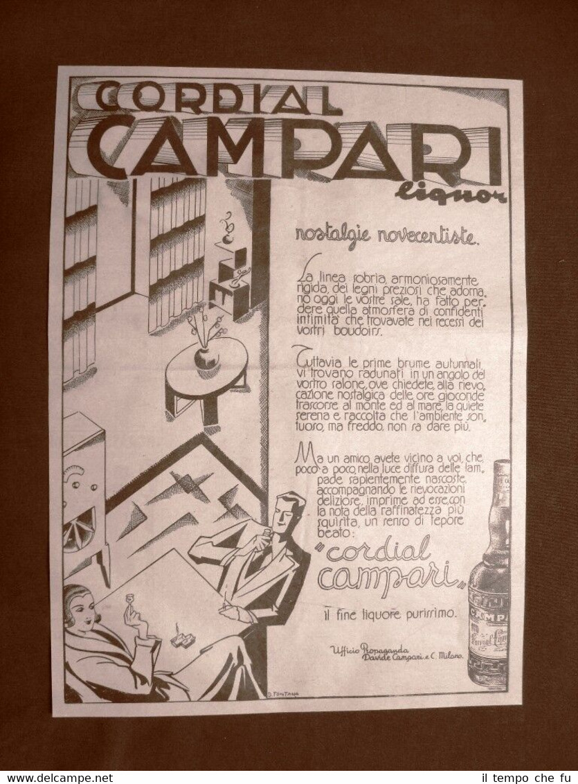 Pubblicità d'epoca del 1910 Cordial Campari Liquor Nostalgie novecentiste