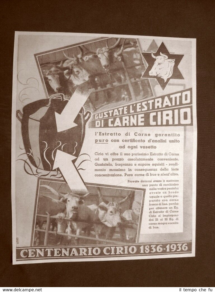 Pubblicità d'epoca del 1936 Estratto di carne Cirio Centenario 1836 …