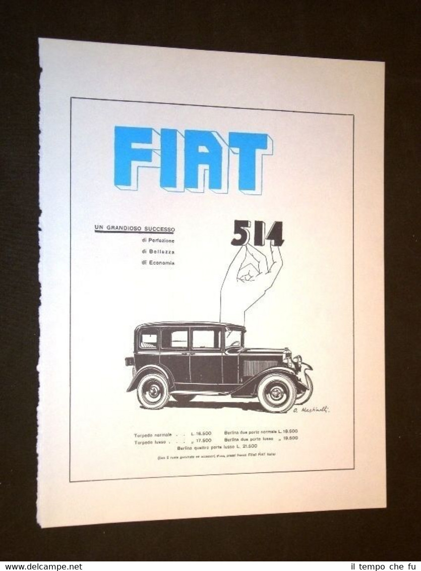 Pubblicità d'Epoca FIAT 514 Torpedo e Berlina Domenica Corriere
