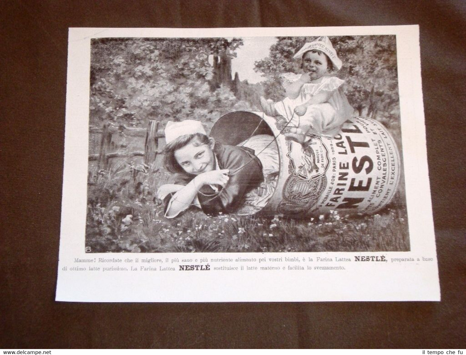 Pubblicità d'Epoca per Collezionisti Anno 1909 Farina lattea Nestlè Barattolo