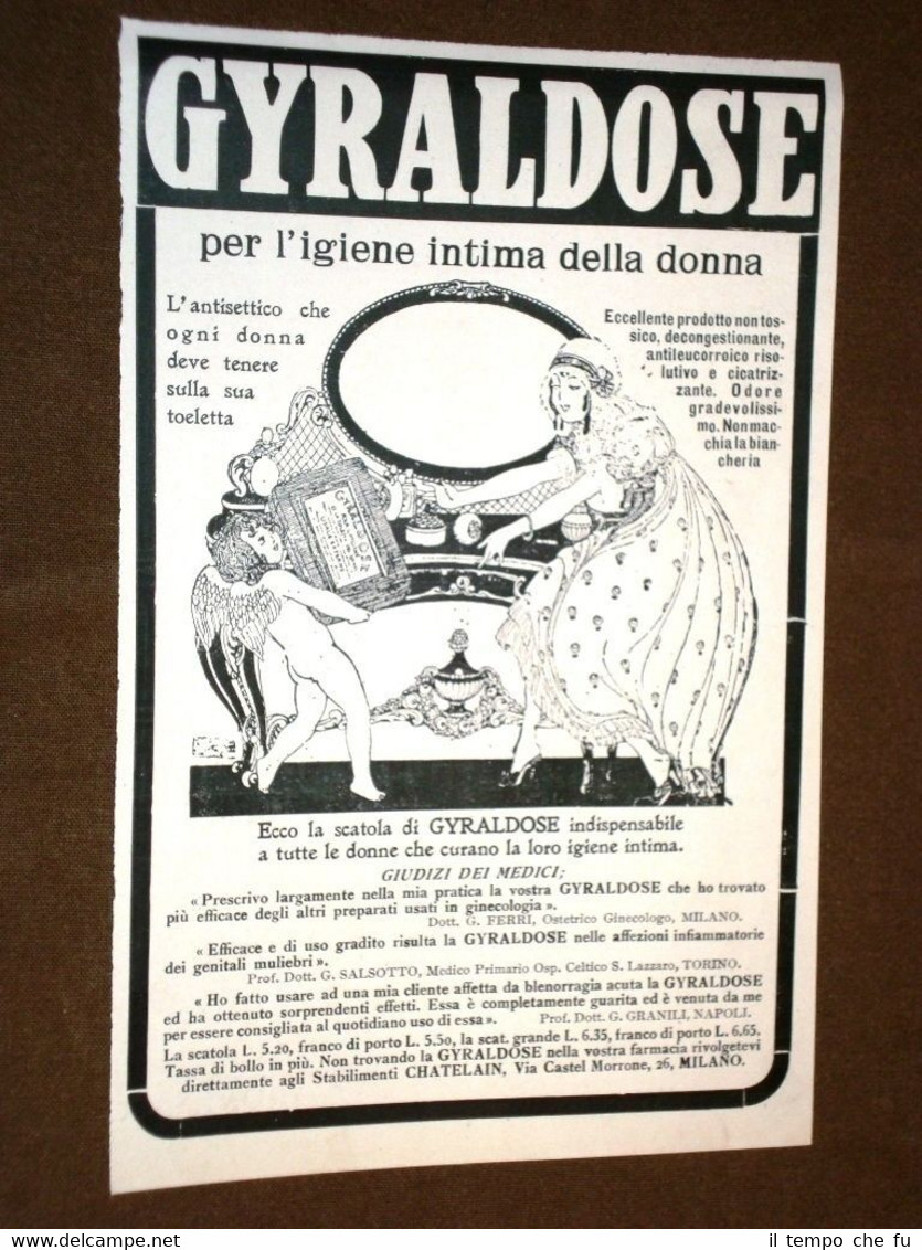 Pubblicità d'epoca per collezionisti Anno 1918 Gyraldose Igiene intima donna