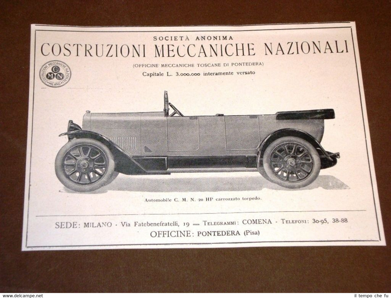 Pubblicità d'epoca per collezionisti Anno 1920 Officine meccaniche Pontedera