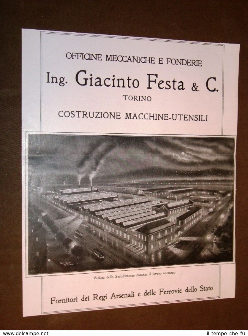 Pubblicità d'epoca per Collezionisti del 1918 Stabilimento Officine Festa Torino