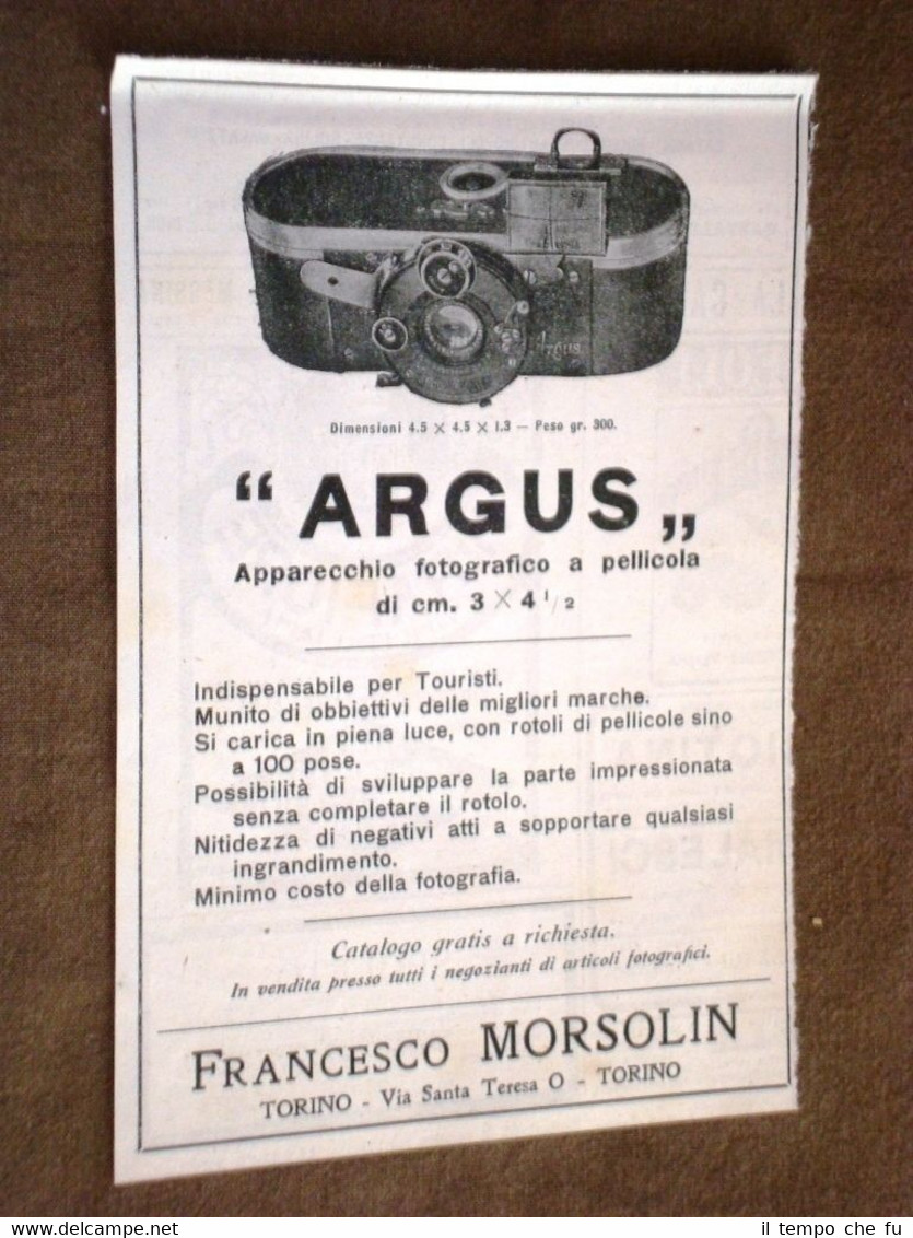 Pubblicità d'epoca per collezionisti del 1921 Macchina fotografica Argus