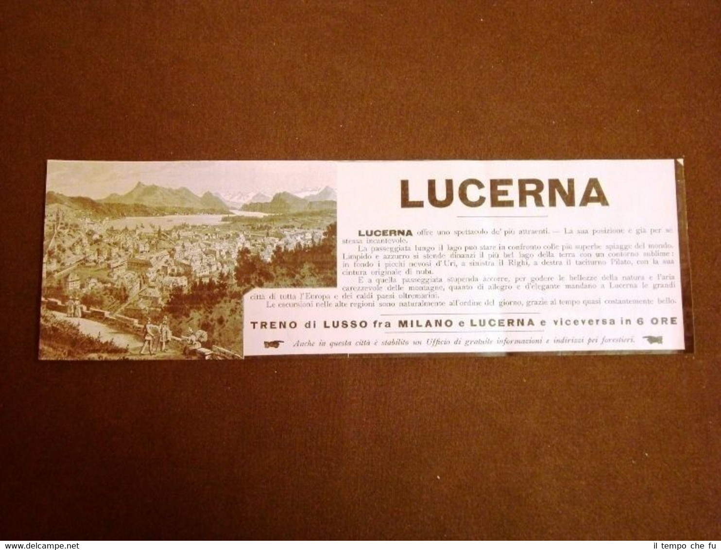 Pubblicità d'Epoca per Collezionisti Lucerna Treni di lusso da Milano