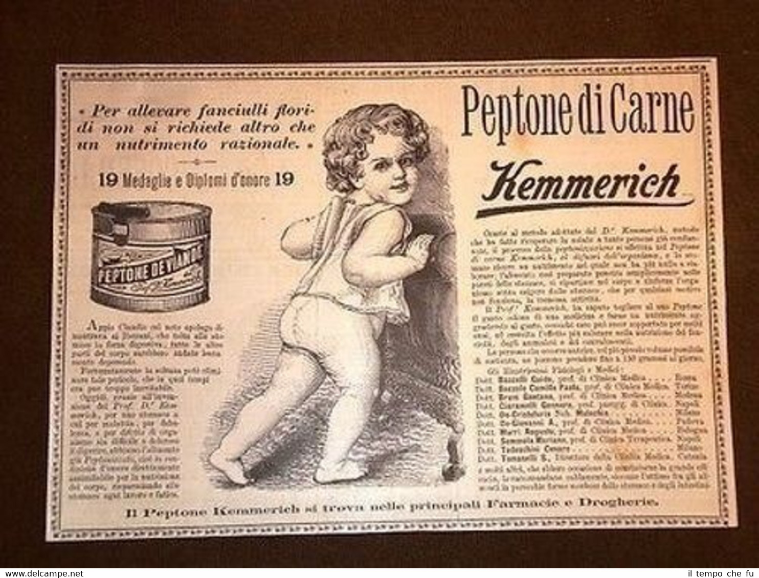 Pubblicità d'Epoca per collezionisti Peptone di carne Kemmerich - Bambino …