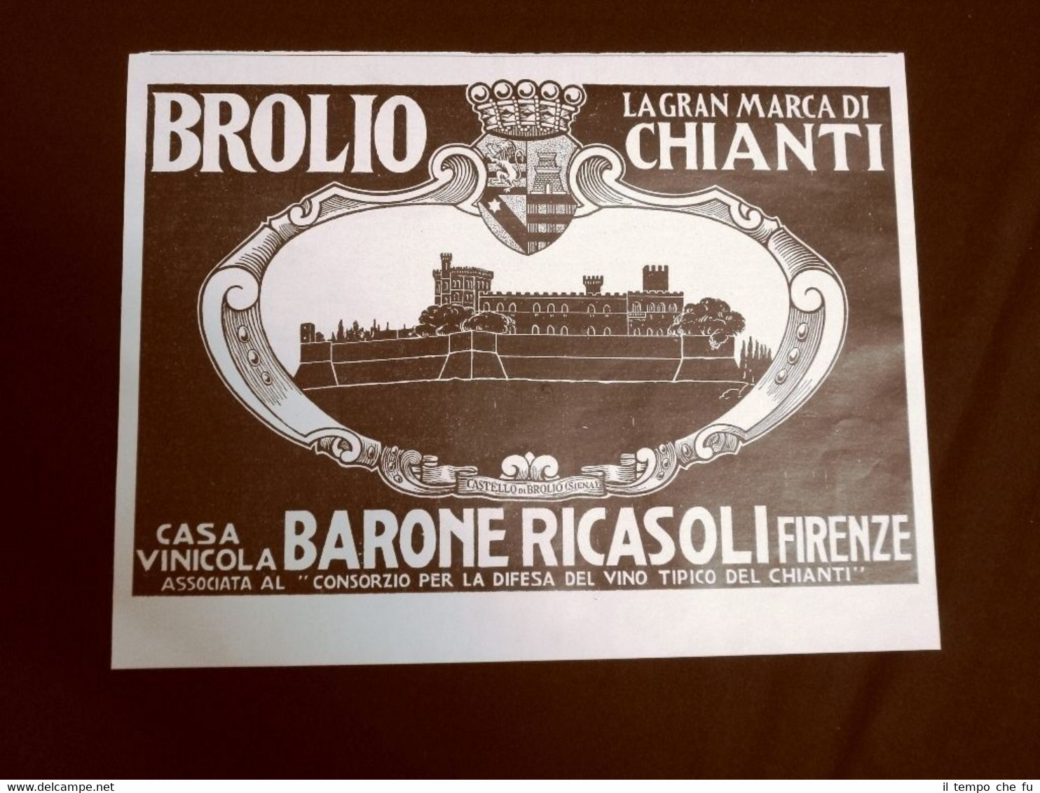 Pubblicità dei 1932 Vino Chianti Brolio Casa vinicola Barone Ricasoli …