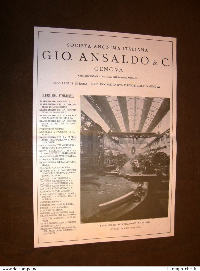 Pubblicità dei primi del '900 Gio.Ansaldo di Genova Stabilimento Grande …