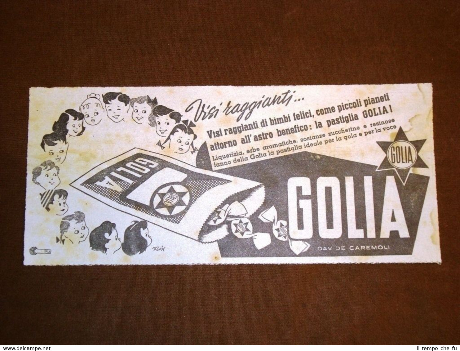 Pubblicità dei primi del '900 Pastiglia Golia Davide Caremoli