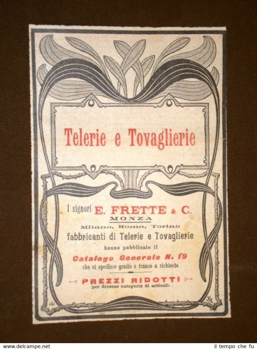 Pubblicità del 1901 Telerie e tovaglierie E.Frette & C. Monza