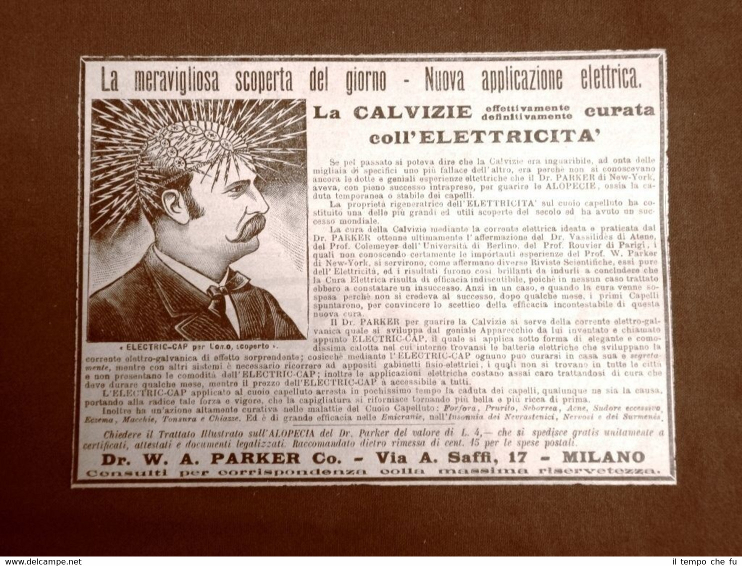 Pubblicità del 1906 Calvizie curata con l'elettricità Dr. W.A.Parker Co. …