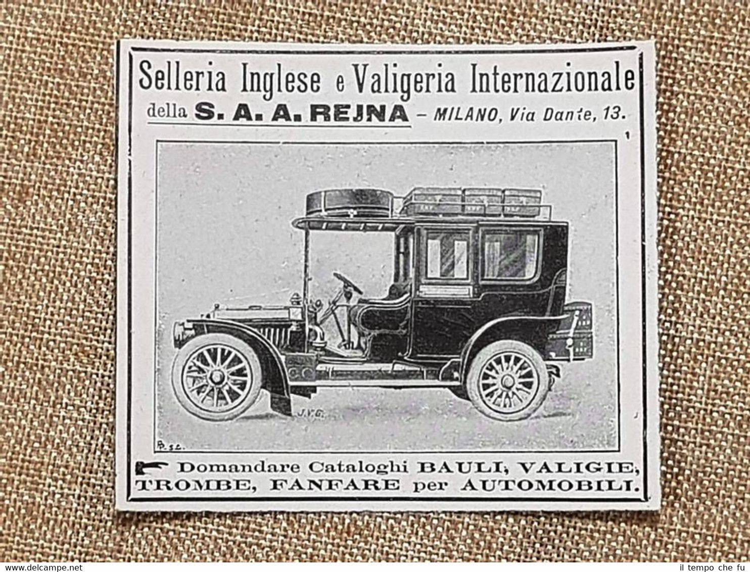 Pubblicità del 1907 Selleria inglese e valigeria internazioniale Rejna Milano