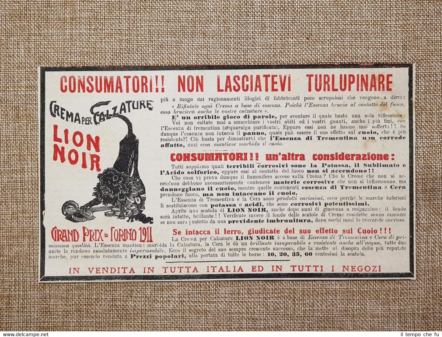 Pubblicità del 1914 Crema per calzature Lion Noir Grand Prix …