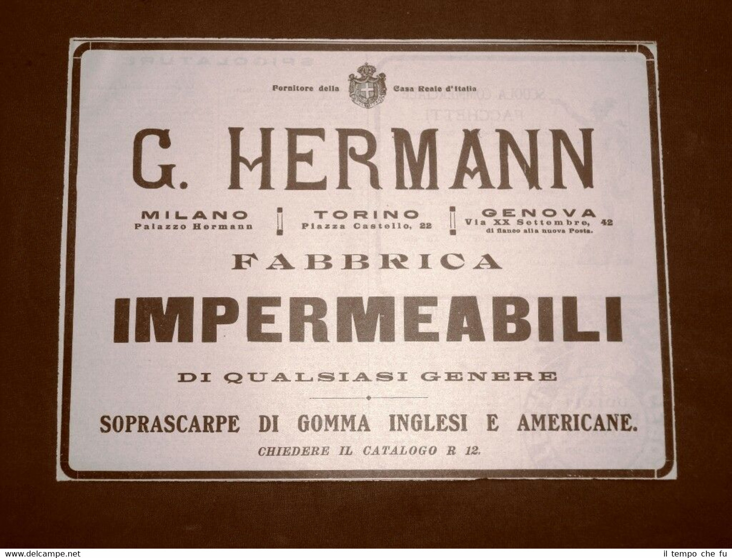 Pubblicità del 1914 Fabbrica d'impermeabili G.Hermann Milano - Torino - …