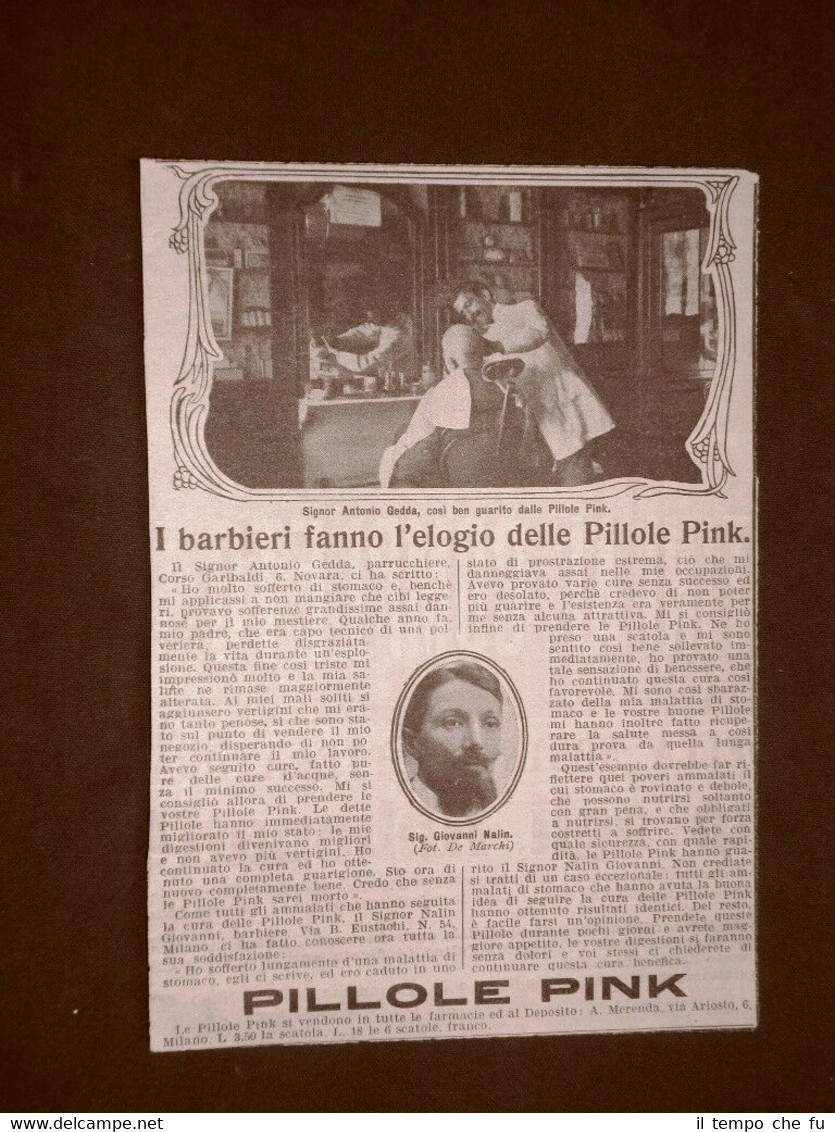 Pubblicità del 1914 Pillole Pink Elogiate anche dai barbieri