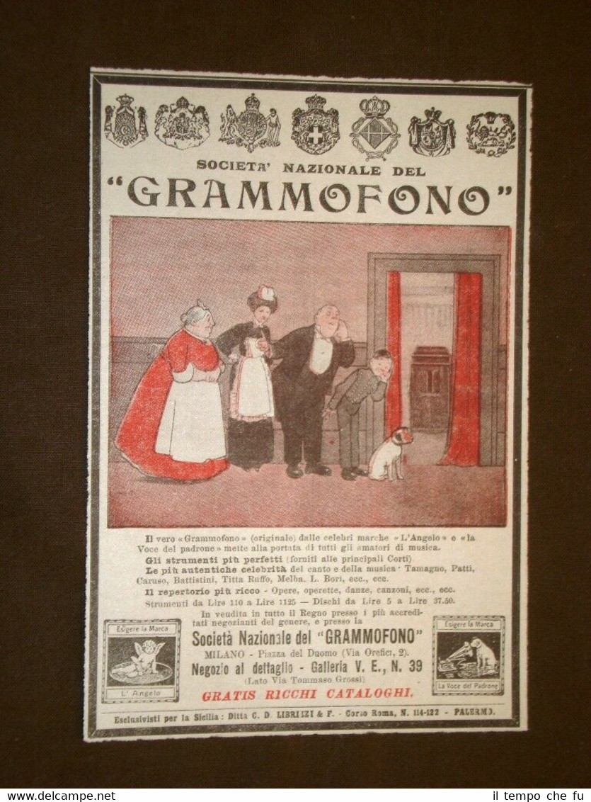 Pubblicità del 1914 Società Nazionale del grammofono Milano