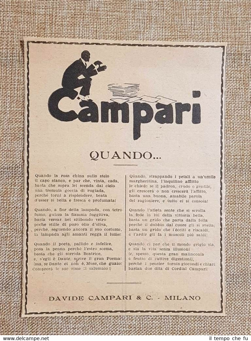 Pubblicità del 1926 Campari Quando… Davide Campari & C. Milano