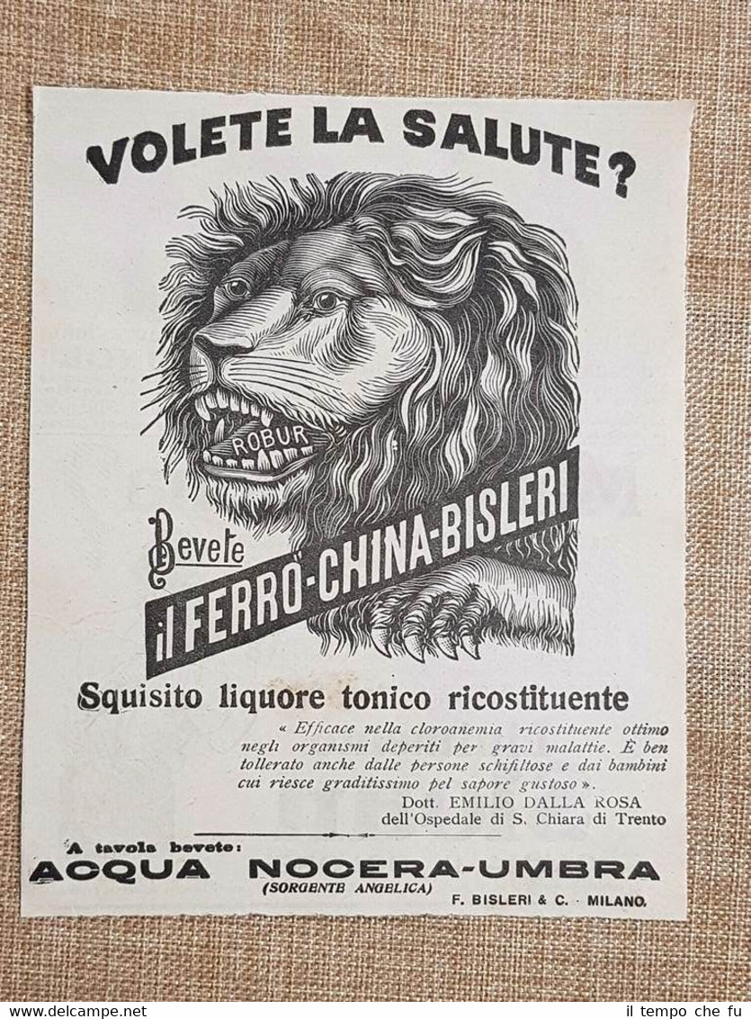 Pubblicità del 1926 Liquore tonico ricostituente Ferro China Bisleri Robur