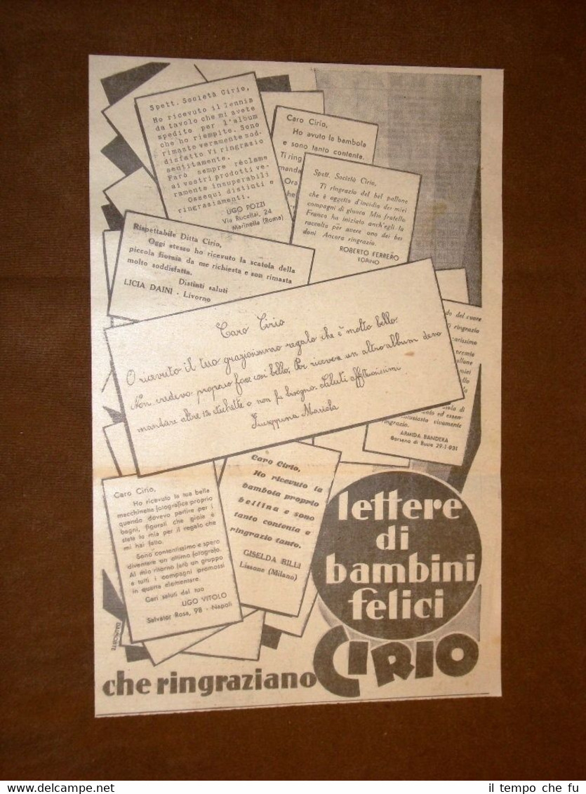 Pubblicità del 1931 Cirio Lettere di bambini felici