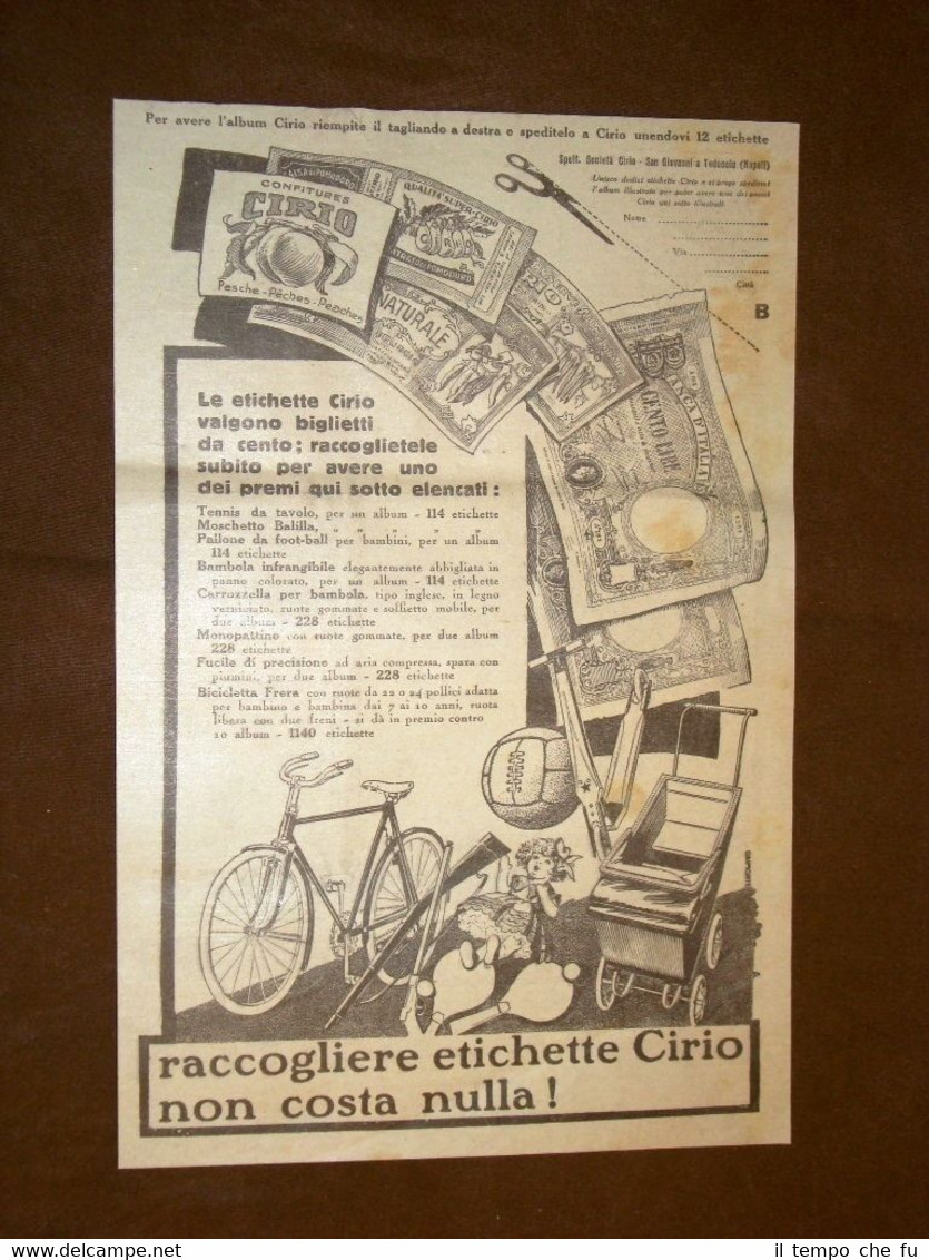 Pubblicità del 1931 I nuovi premi Cirio La raccolta punti