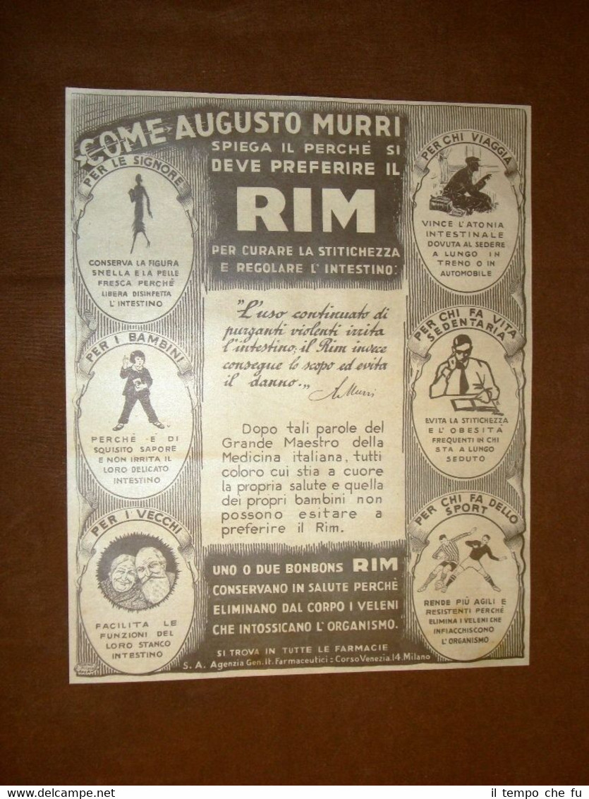 Pubblicità del 1931 RIM Augusto Murri spiega perchè usarlo per …