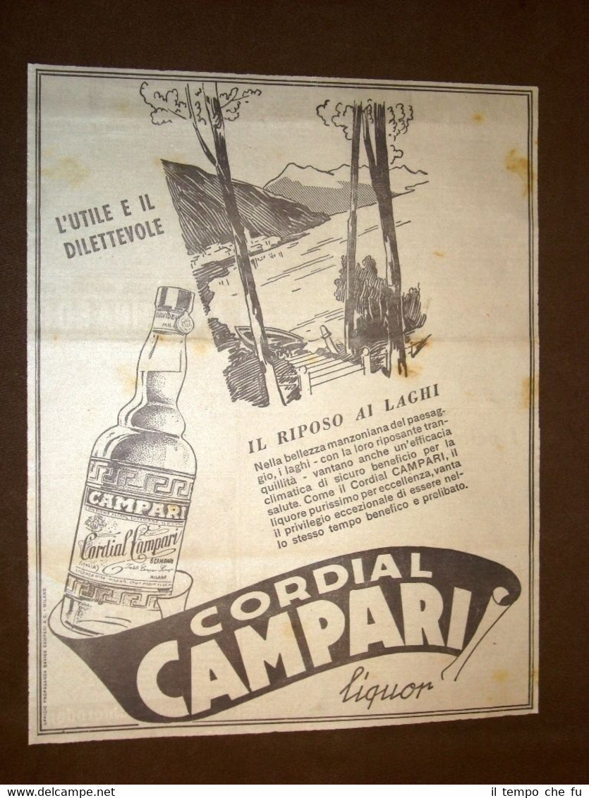 Pubblicità del 1940 Liquore Cordial Campari Il riposo ai laghi …