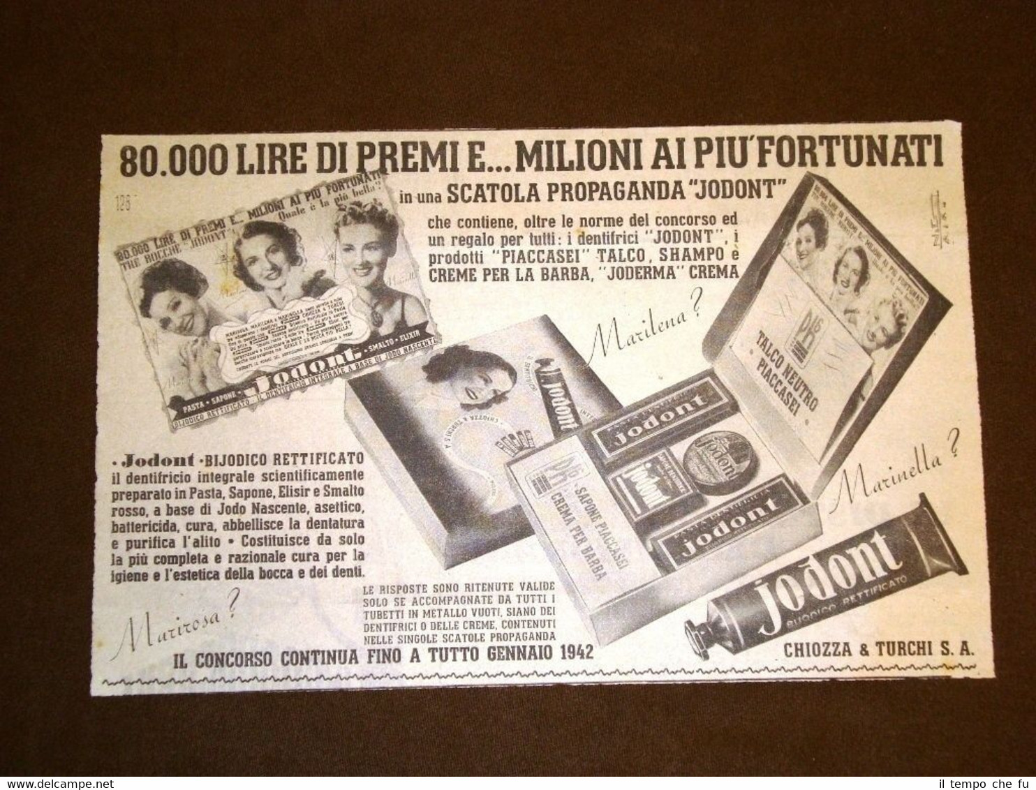 Pubblicità del 1941 Dentifricio Jodont Chiozza & Turchi S.A. Milano …