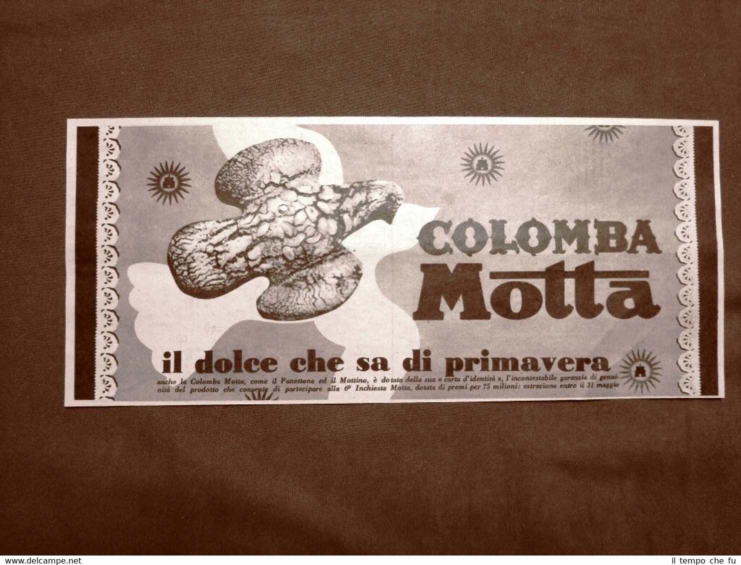 Pubblicità del 1957 Colomba Motta Dolce che sa di primavera