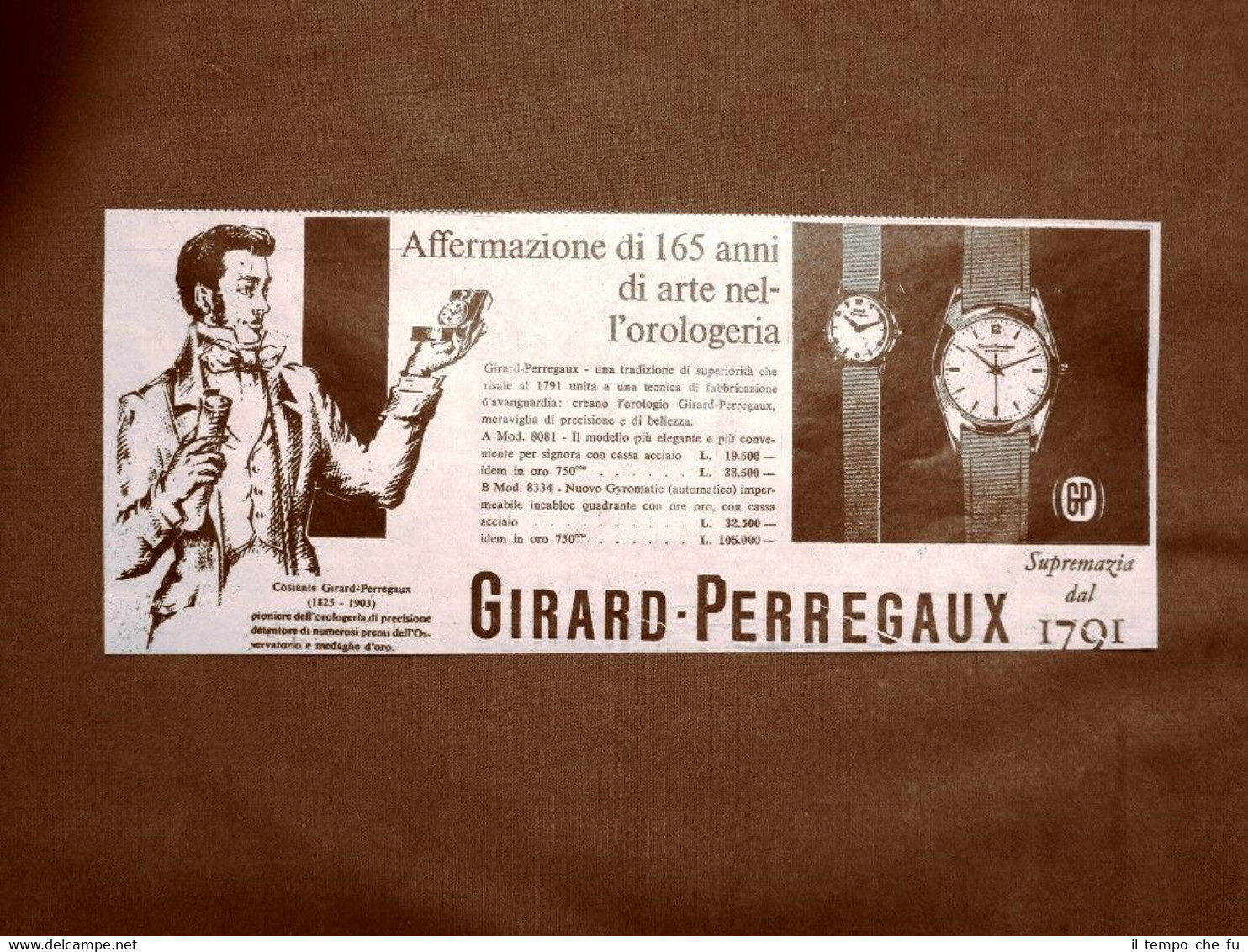 Pubblicità del 1957 Orologio Girard - Perregaux Una supremazia dal …