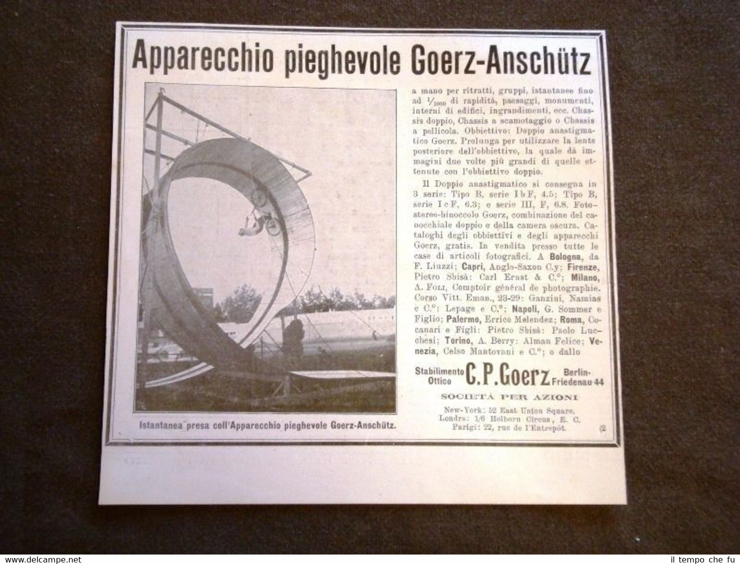 Pubblicità Epoca Collezionisti Apparecchio fotografico Goerz Anschutz Bicicletta