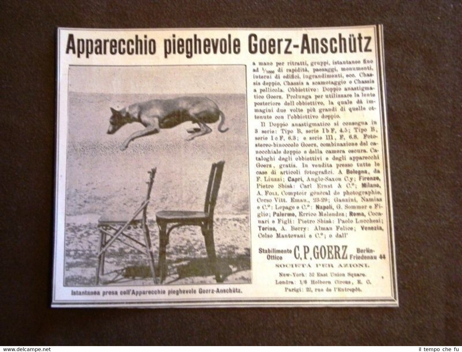 Pubblicità Epoca Collezionisti Apparecchio fotografico Goerz Anschutz Cane salta