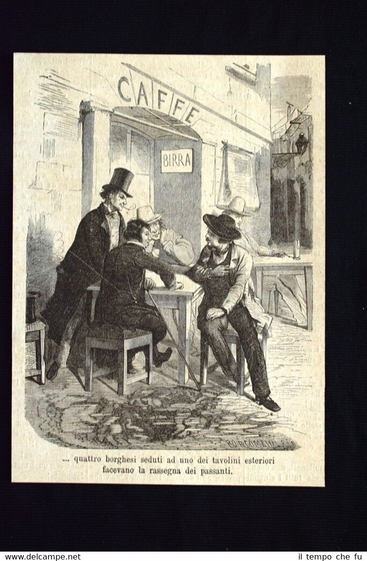 Quattro borghesi… facevano la rassegna dei passanti Incisione del 1869