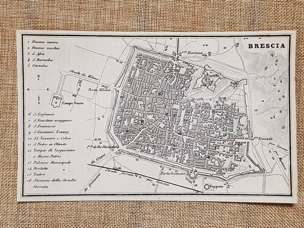 Rara ed antica Pianta topografica Brescia Anno 1871 Ferdinando Artaria …