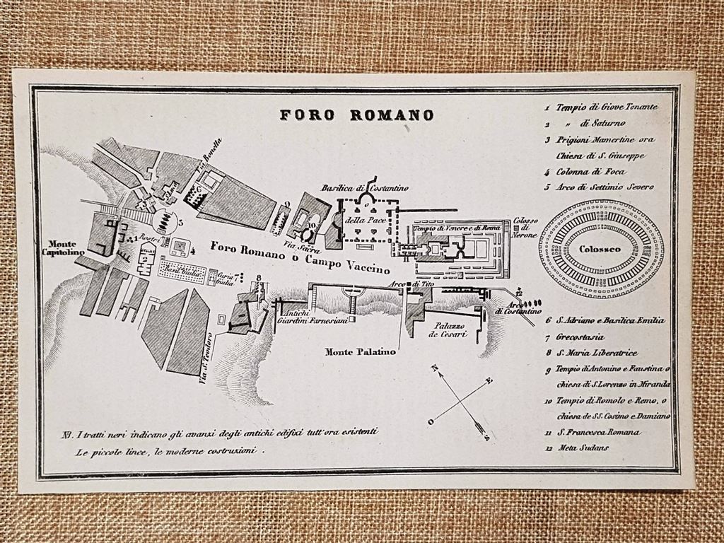 Rara pianta topografica del Foro Romano Anno 1871 Ferdinando Artaria …