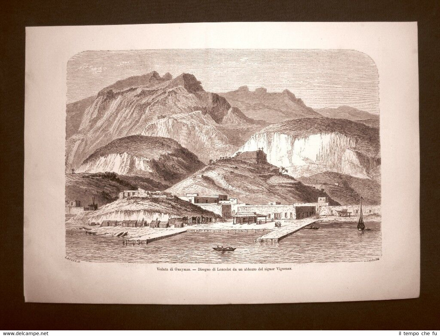 Rara veduta di Guaymas del 1863 Sonora Messico o Mexico