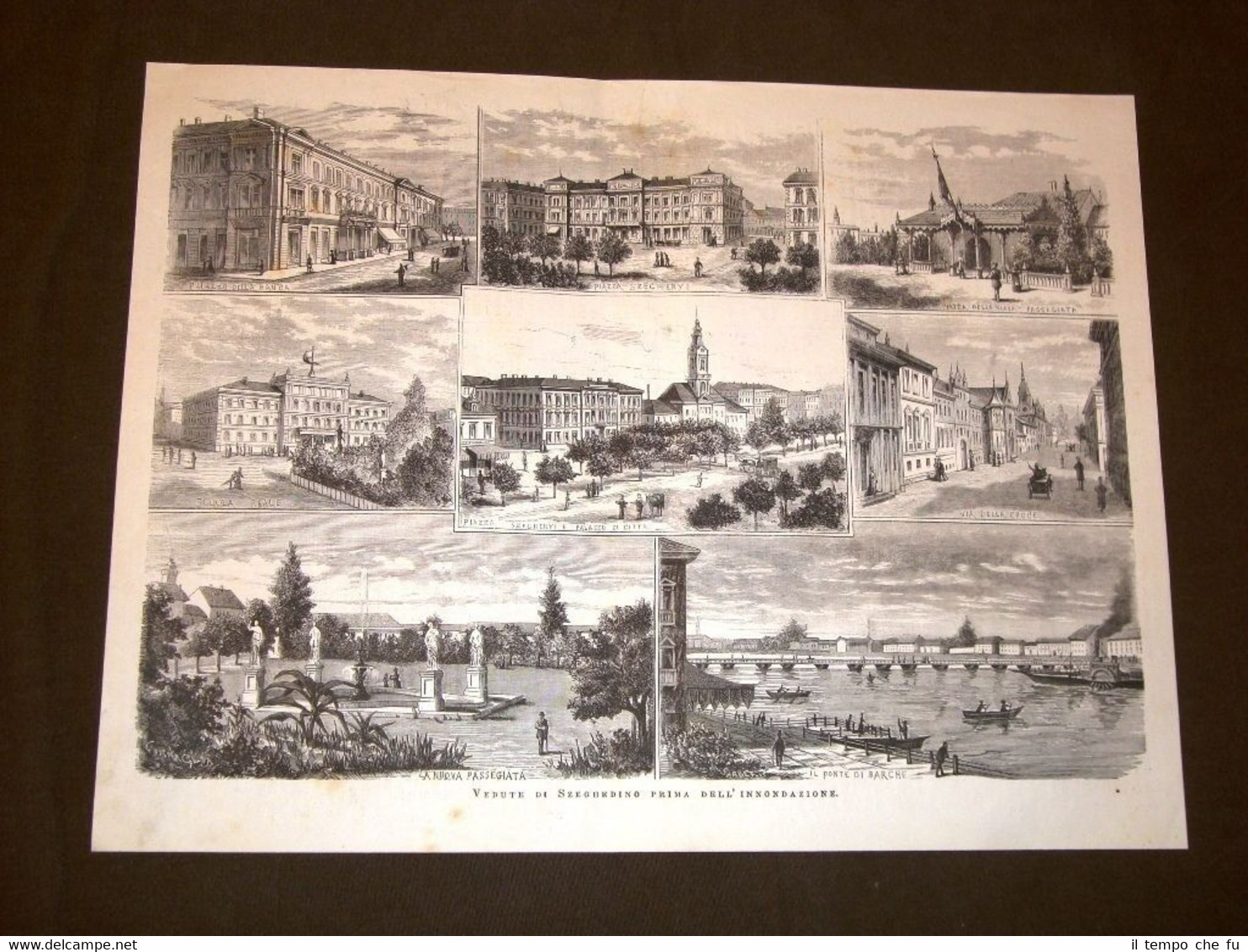 Rare vedute di Szeghedino nel 1879 Banca, passeggiata, scuola reale, …