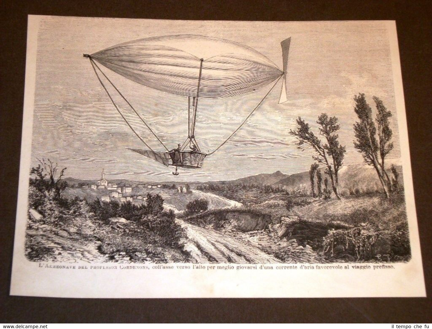 Rarissima Aeronave del Professore Cordenons nel 1875 Con l'asse verso …