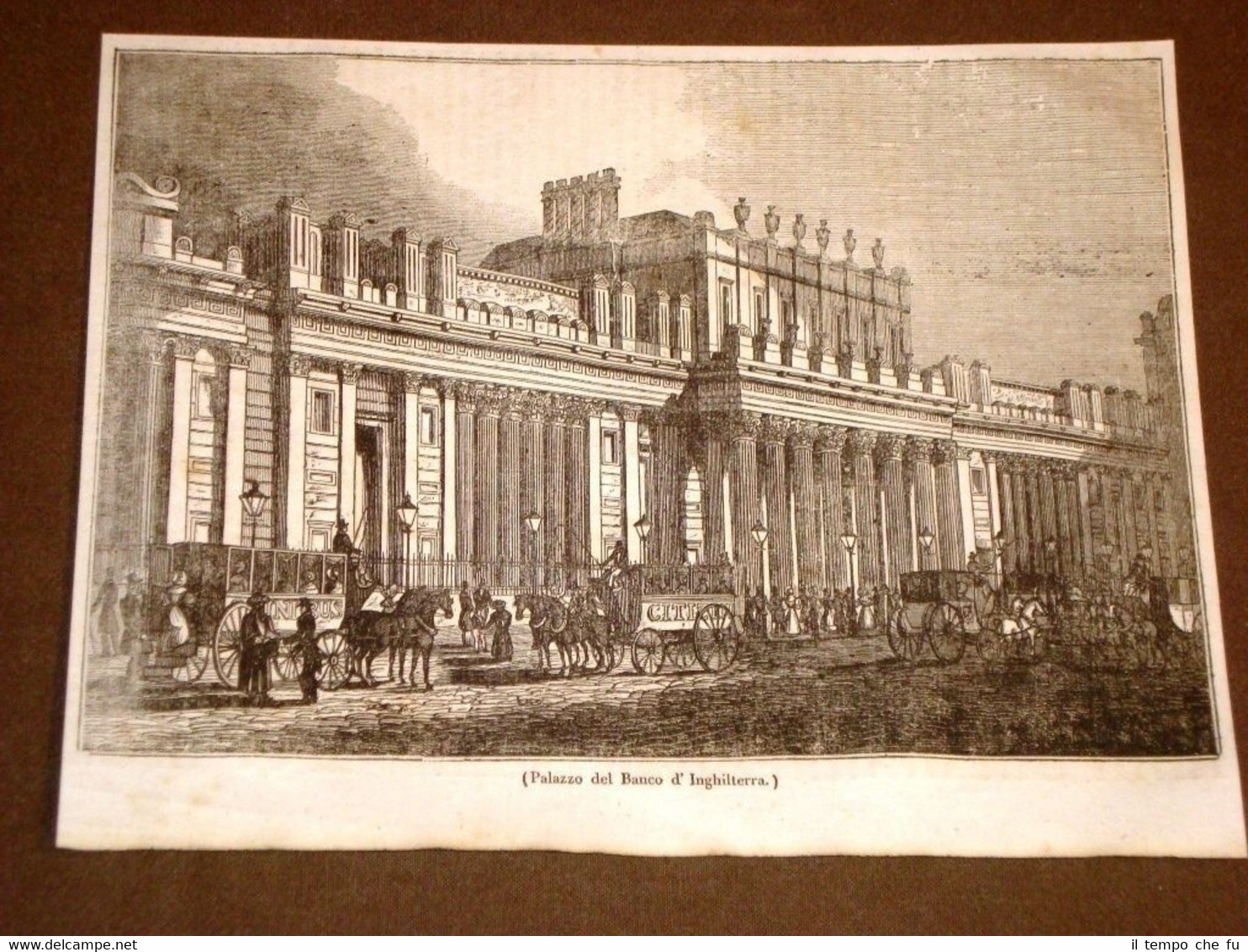 Rarissima incisione del 1836 Palazzo del banco o Banca d'Inghilterra