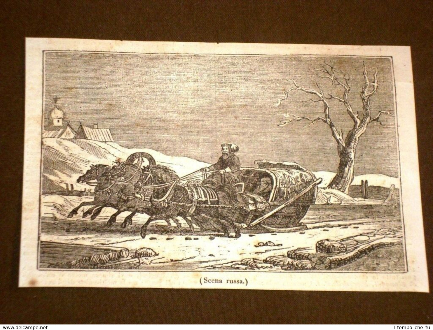 Rarissima incisione del 1836 Scena russa - Russia Cavalli e …