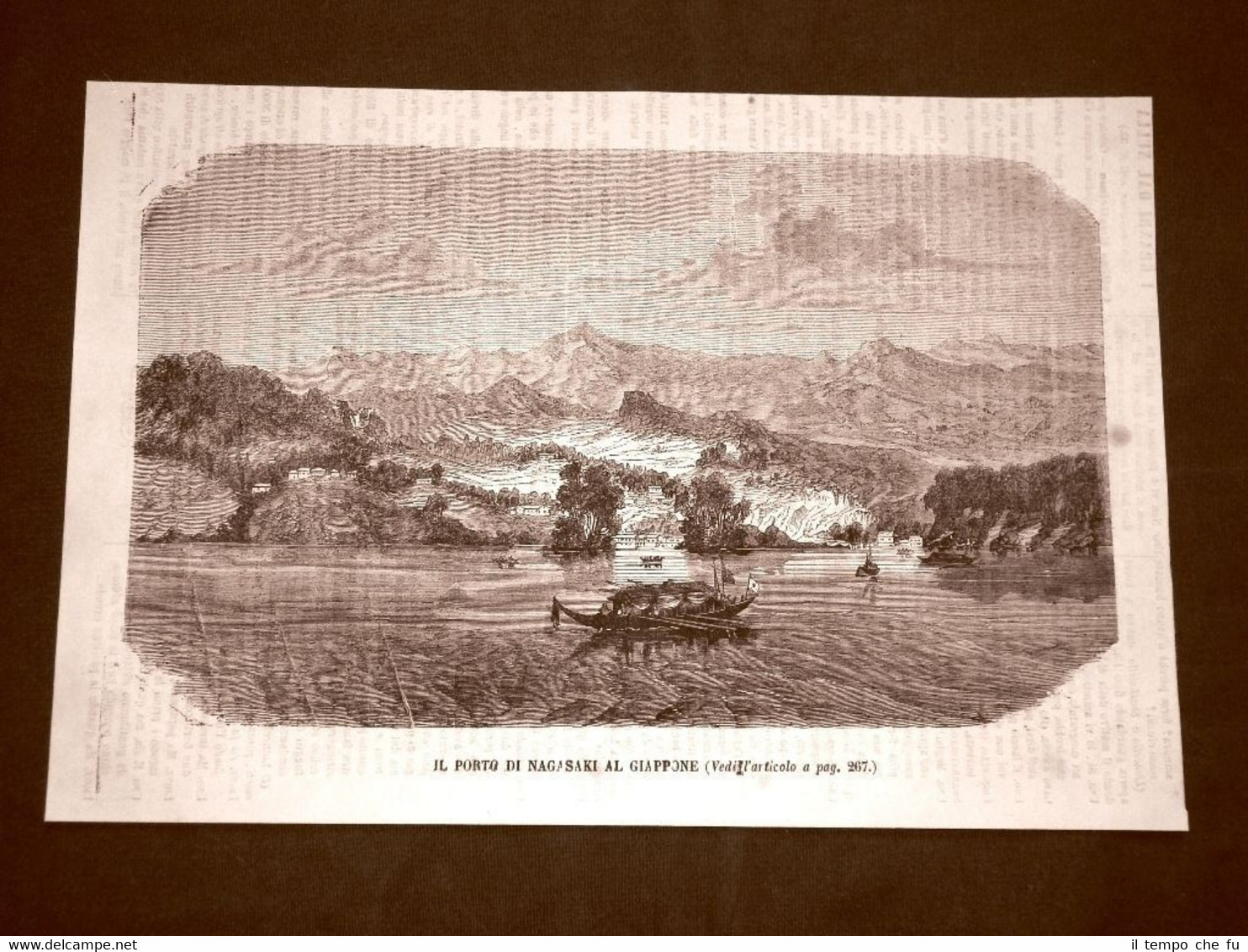 Rarissima veduta del Porto di Nagasaki in Giappone nel 1865